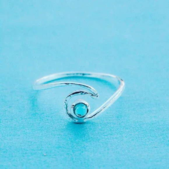 🌊 Pura Vida Shimmering Wave Blue Apatite 925 Sterling Silver Ring - Size 8 - Picture 4 of 4